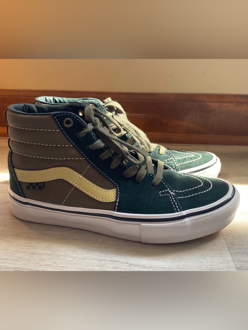 Vans Kids High Top Sneakers in Green and Tan